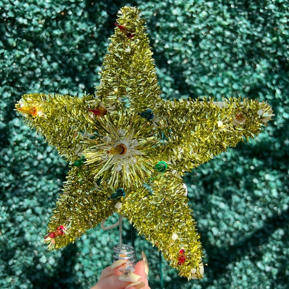 Vintage Christmas tree topper, gold light up tree topper - Picture 7 of 13